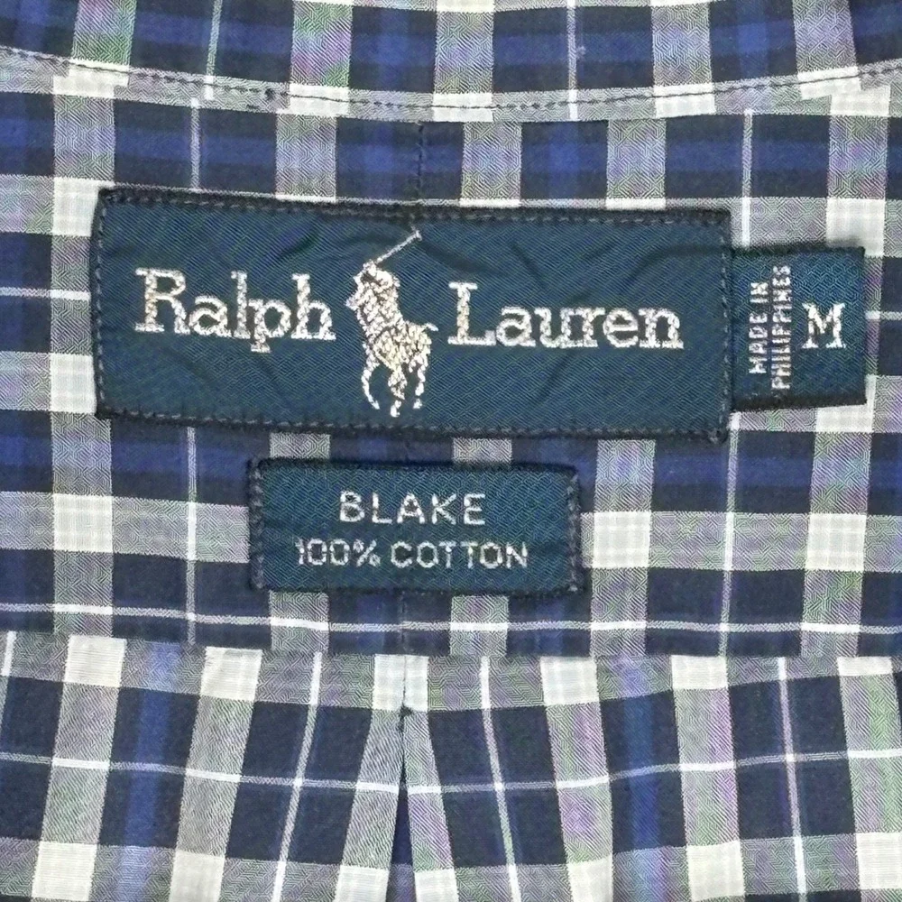Ralph Lauren Blake Shirt M Short Sleeve Blue White Pony Check Button Down Men - Picture 9 of 11